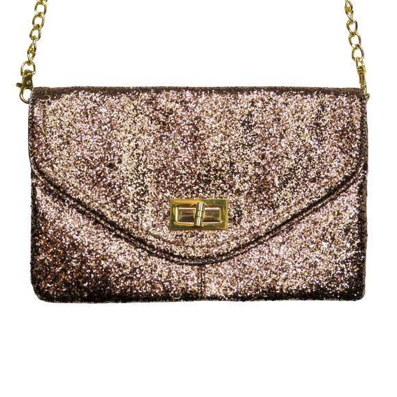 Aldo Gold Glitter Clutch Crossbody Sparkle Crossbody Bag Gold Chain Convertible - Picture 3 of 8